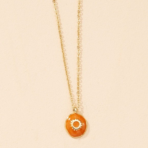 **TINSLEY* Gold x Orange Sun Pendant Fashion Necklace - Picture 1 of 5